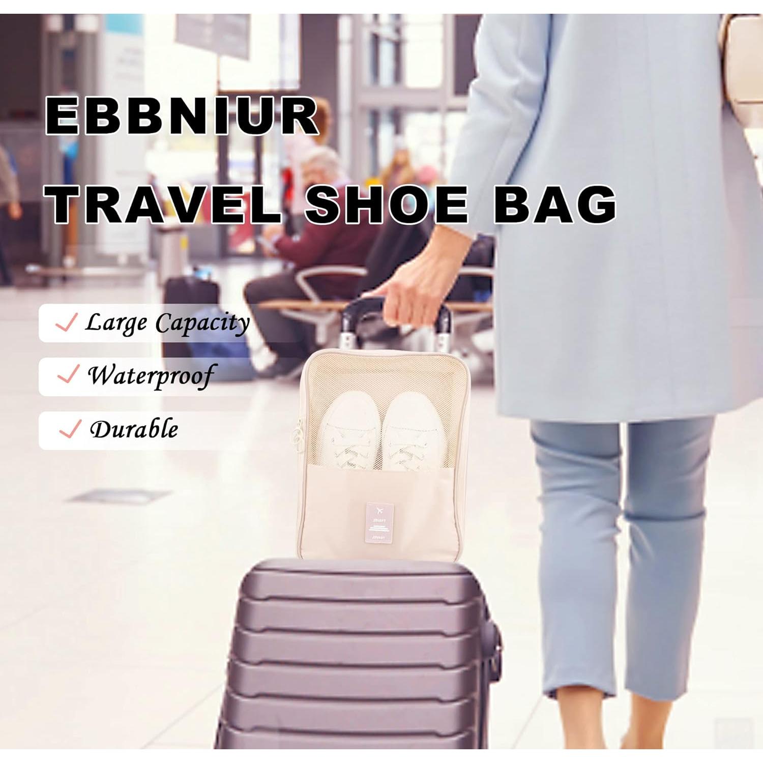 Bolsa de Zapatos de Viaje Ebbniur Impermeable 3 Pares Beige