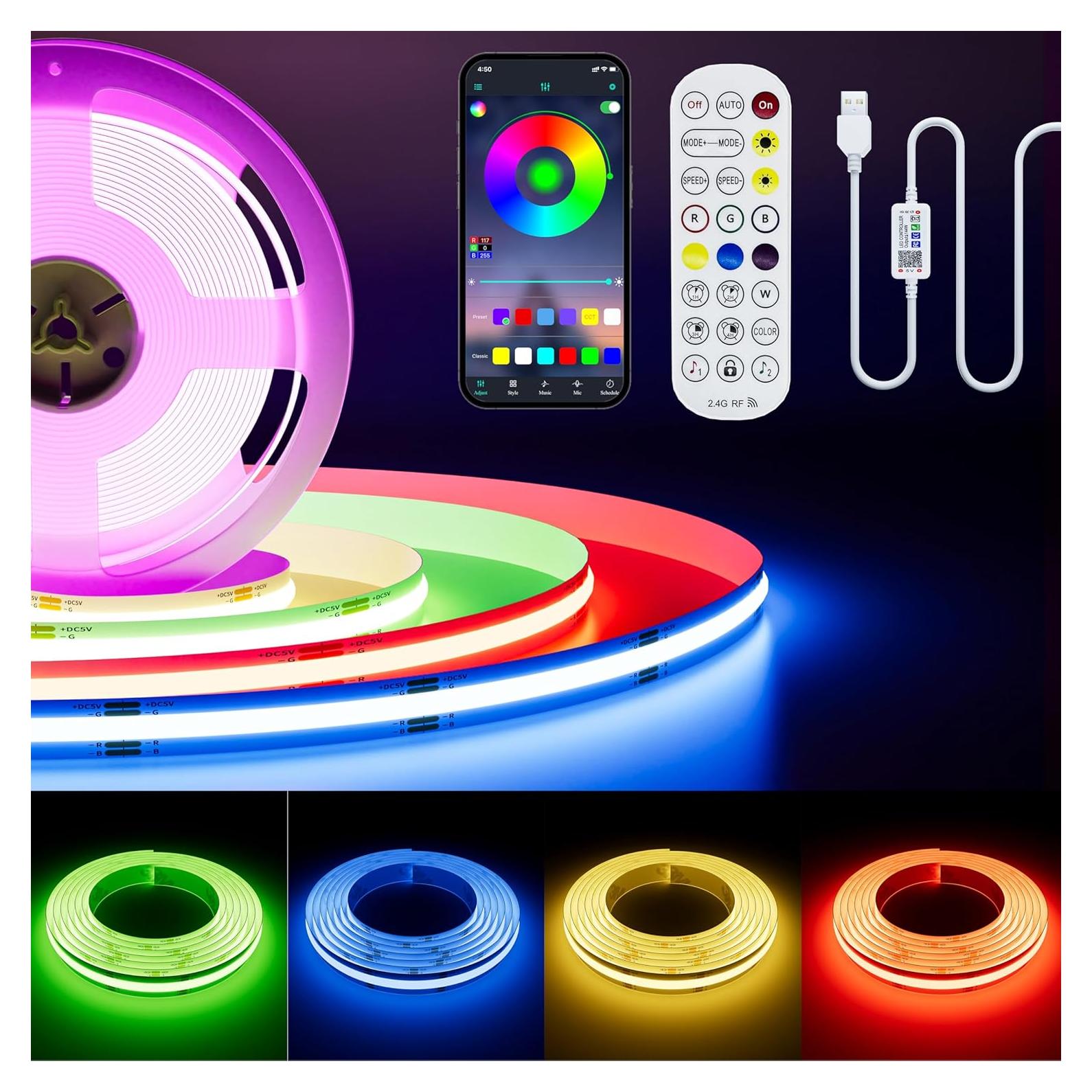 Tira LED COB RGB PAUTIX 1.5m USB 5V con Control Bluetooth