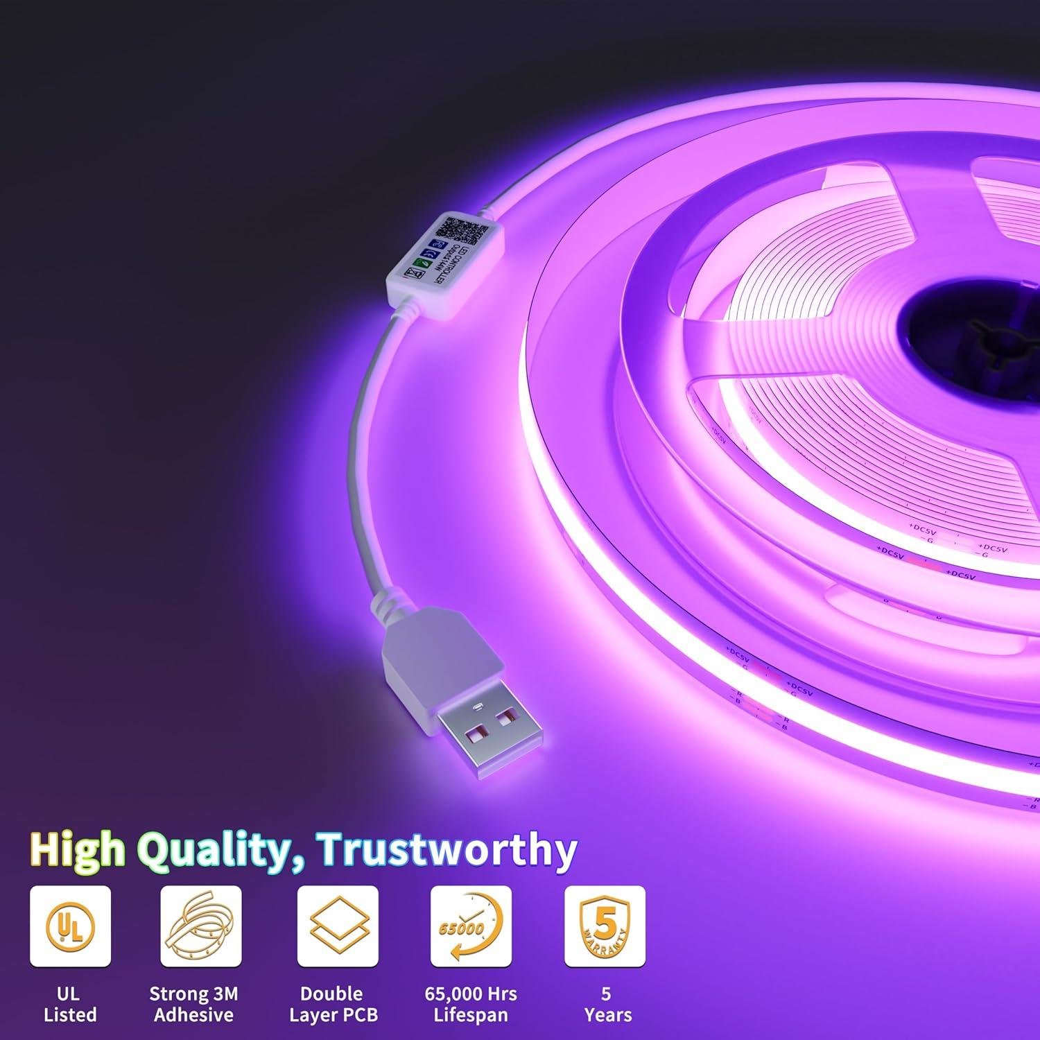 Tira LED COB RGB PAUTIX 1.5m USB 5V con Control Bluetooth