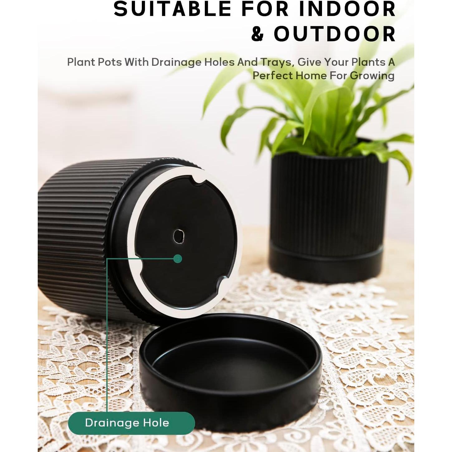 Juego de 3 Macetas de Cerámica LaDoVita 15/12/10 cm con Drenaje