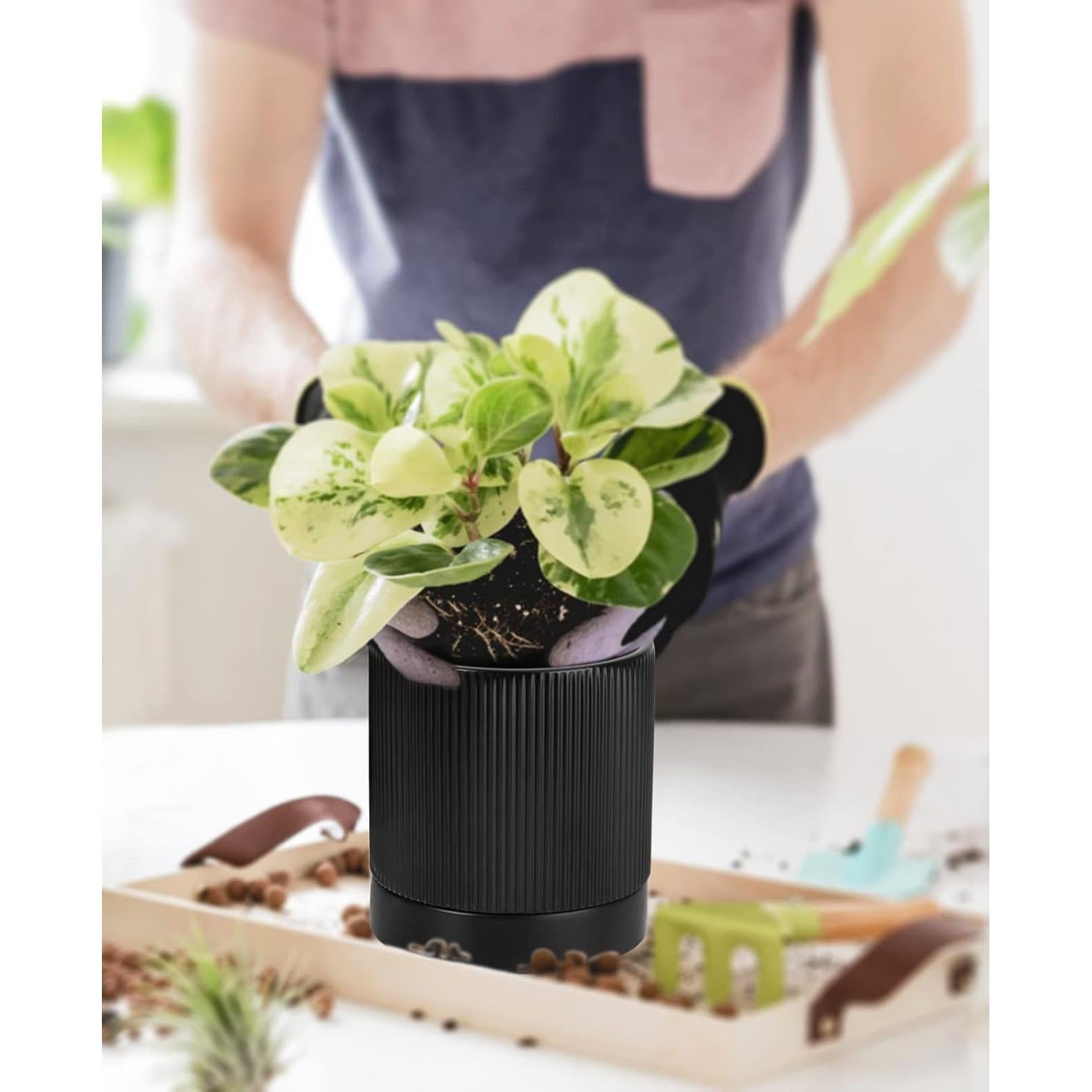 Juego de 3 Macetas de Cerámica LaDoVita 15/12/10 cm con Drenaje