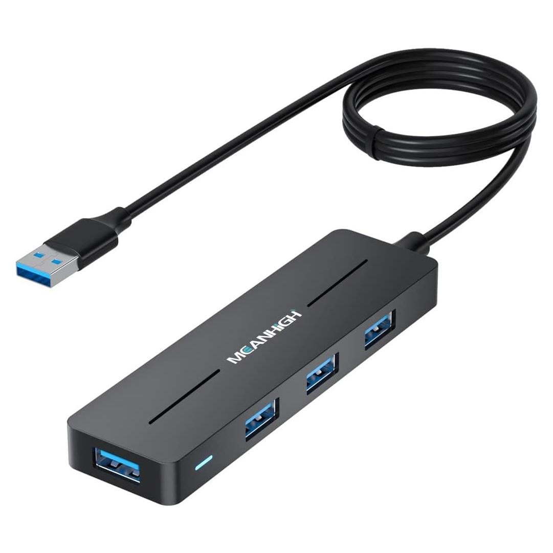 Hub USB 3.0 MEANHIGH Ultra Delgado 4 Puertos 1.22m Negro