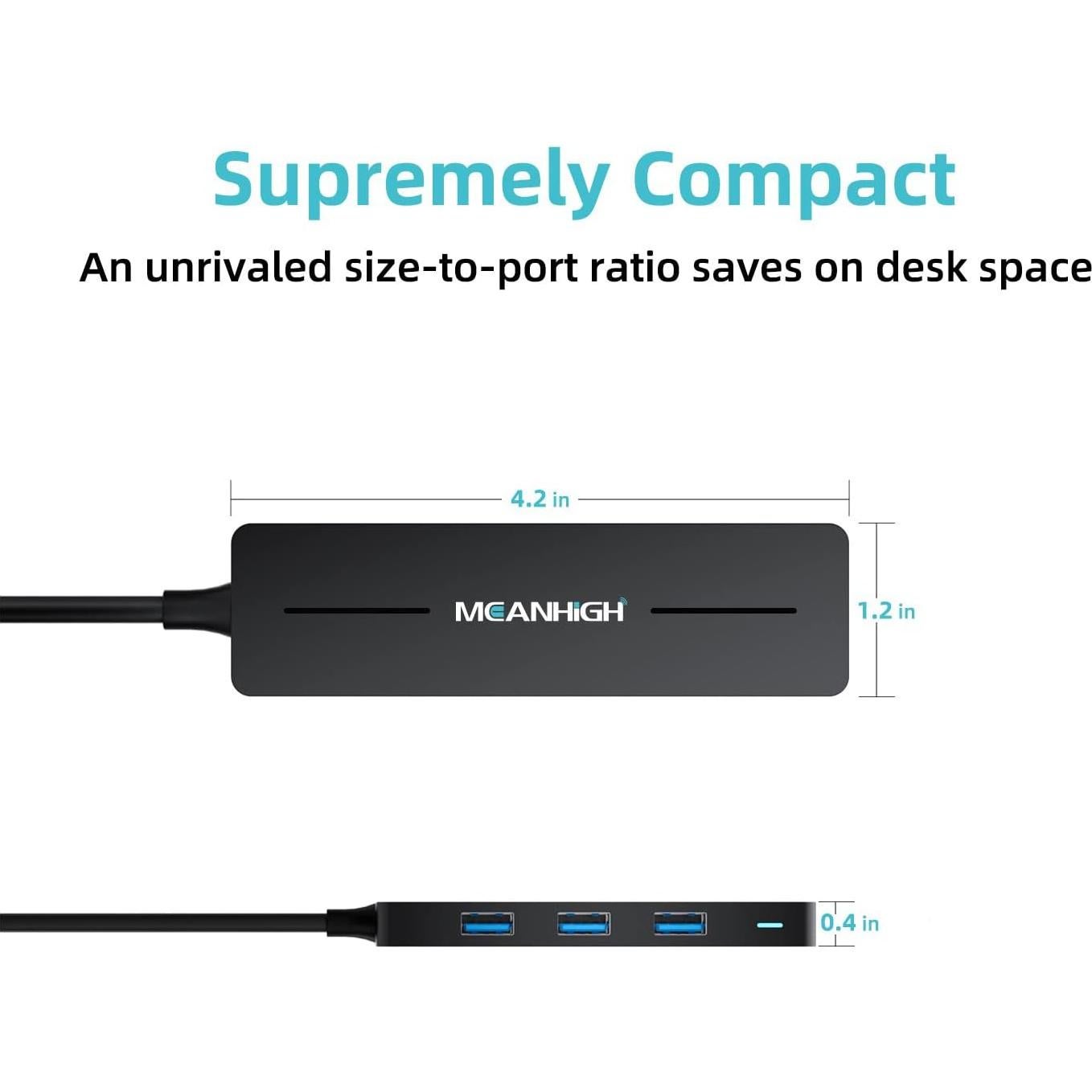 Hub USB 3.0 MEANHIGH Ultra Delgado 4 Puertos 1.22m Negro