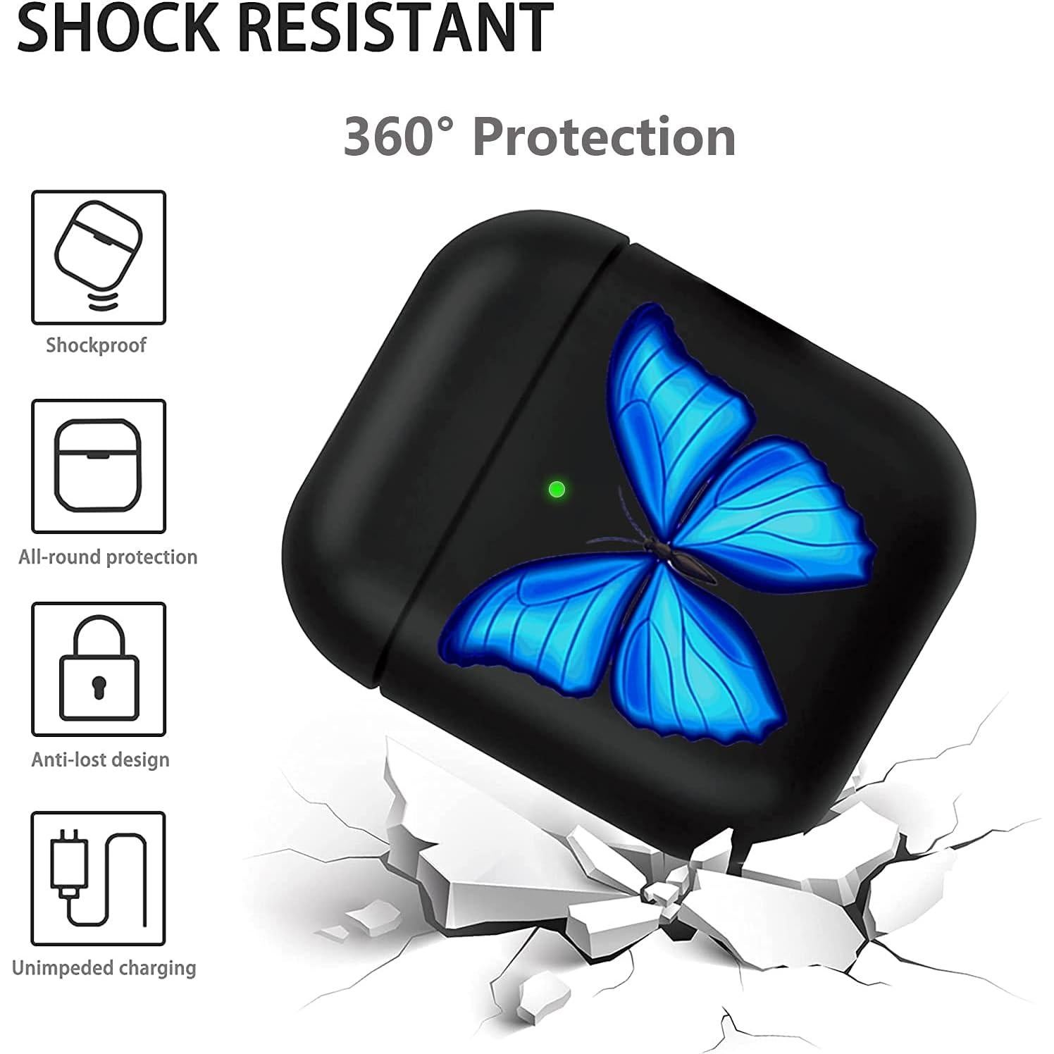 Funda de Silicona para AirPods 1 y 2 YOMPLOW - Mariposa Azul