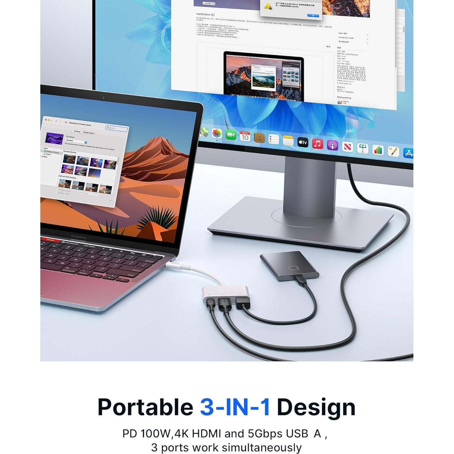 Adaptador Multiport Digital AV JSAUX 4K HDMI USB C 100W