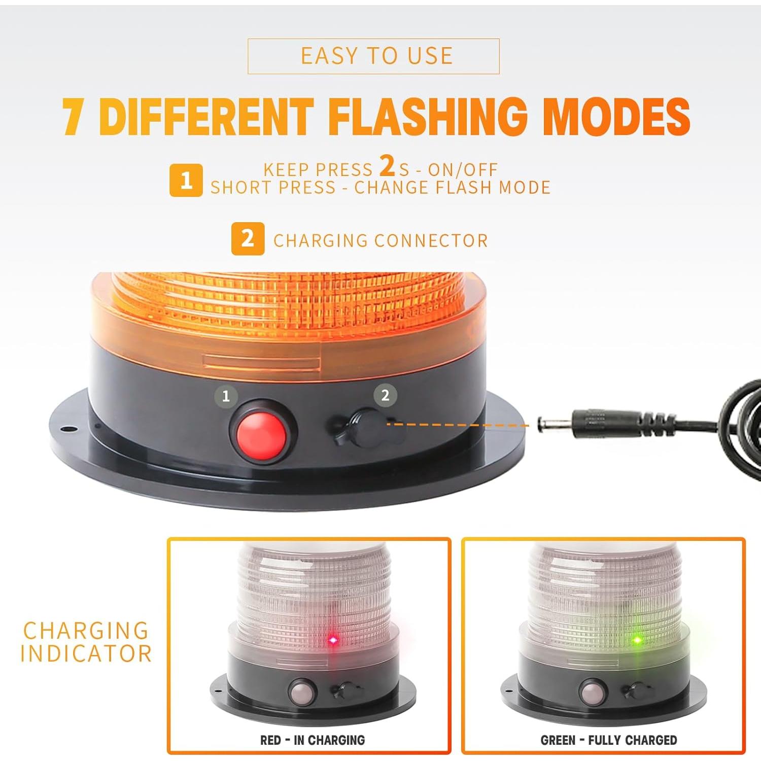 Luz de Advertencia Ámbar BooYu Y013 Recargable Magnética