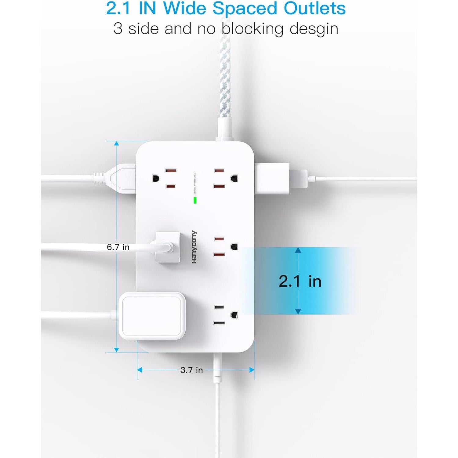 Regleta de Protección HANYCONY 12 Salidas 4 USB 1.5m Blanca