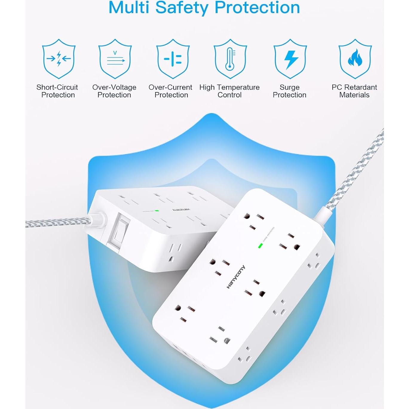 Regleta de Protección HANYCONY 12 Salidas 4 USB 1.5m Blanca