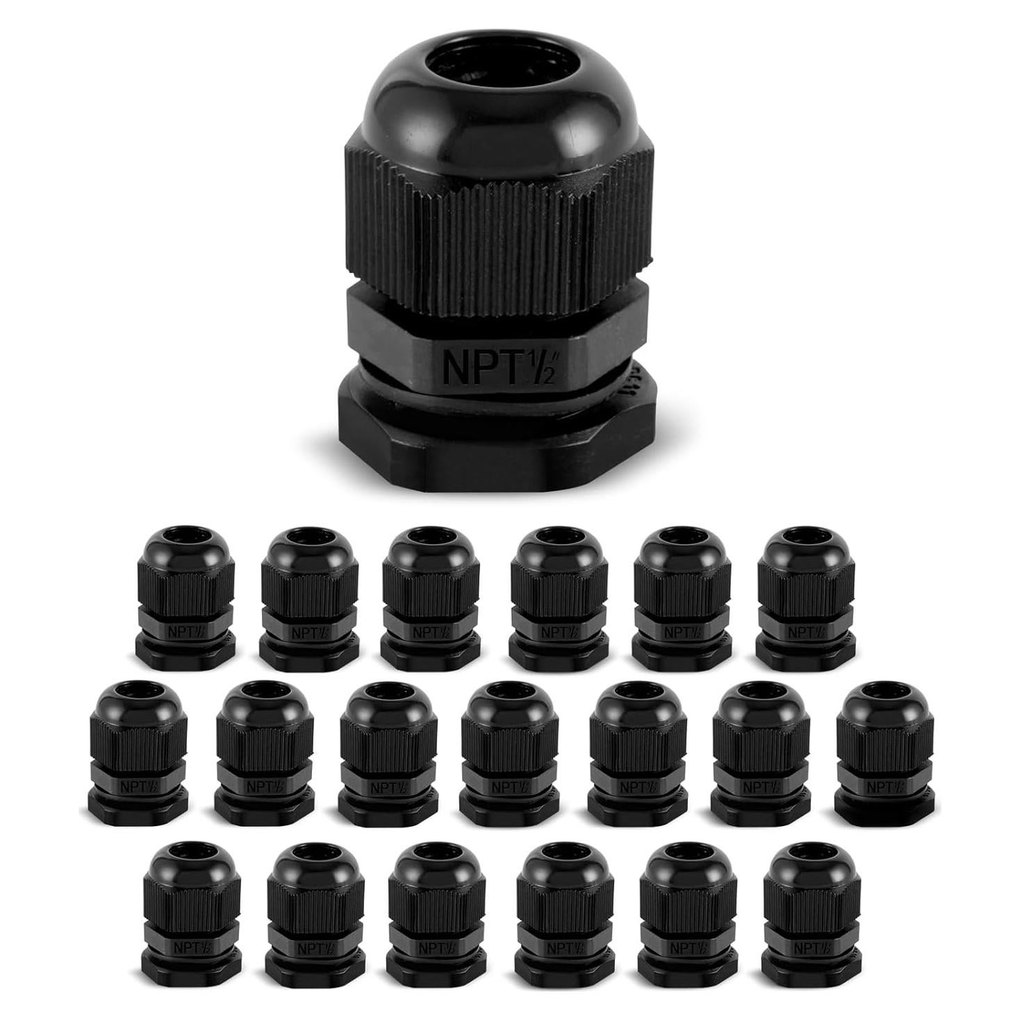 20 Conectores de Cable Impermeables NPT 1/2" Nylon Ajustables