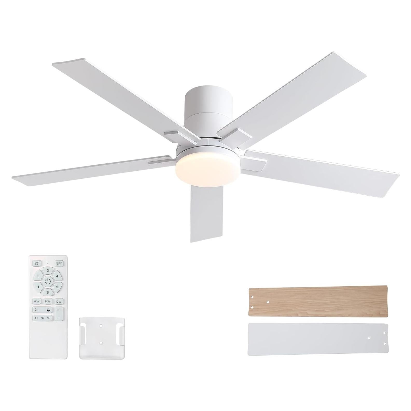 Ventilador de Techo Rayqueen 132cm Blanco con Control Remoto y Luz LED