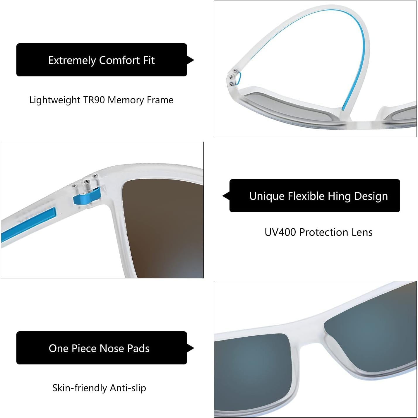 Gafas de sol ZENOTTIC para hombres TR90 UV400 espejo azul