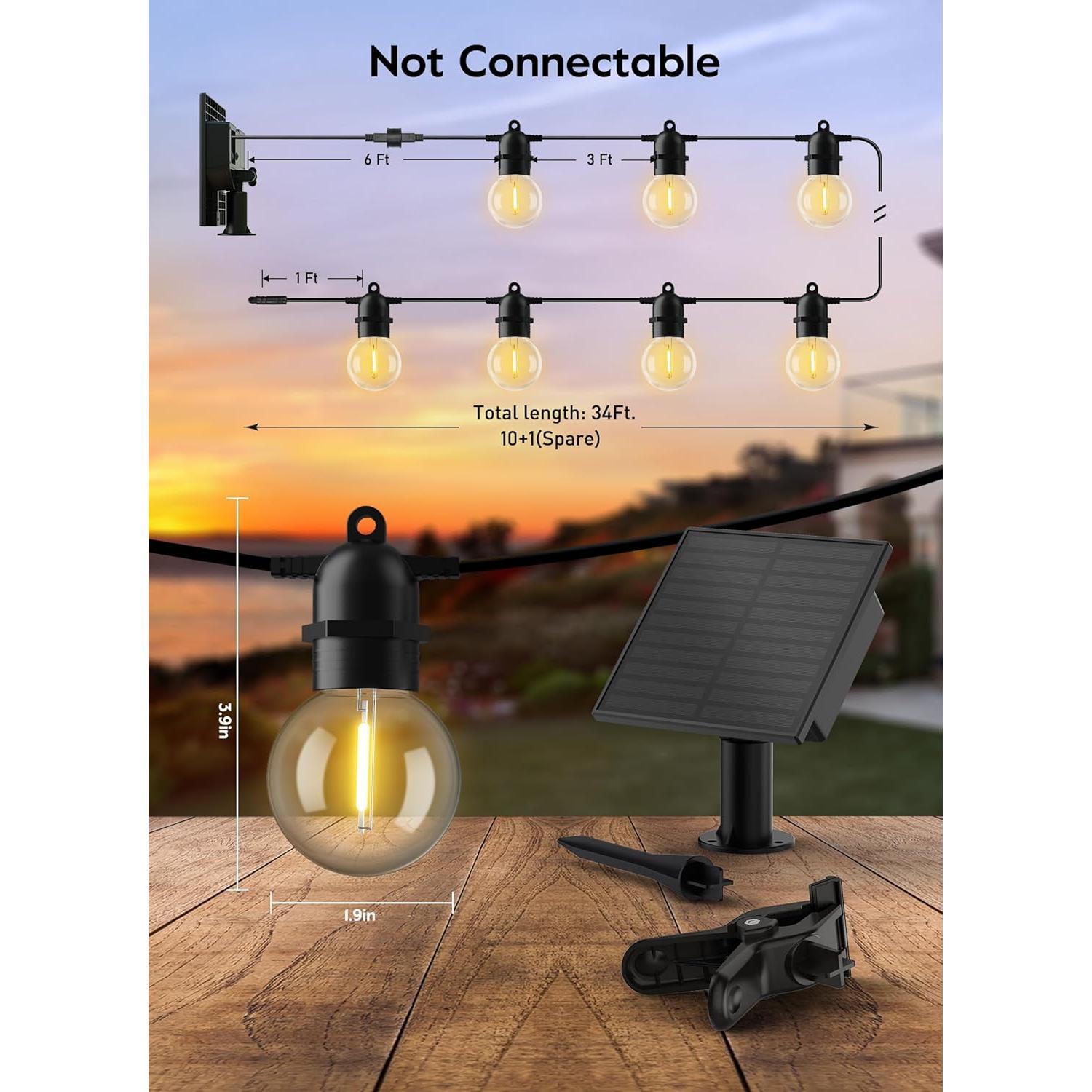 Luces de Cadena Solares Brightown 10.36m LED G40 Impermeables