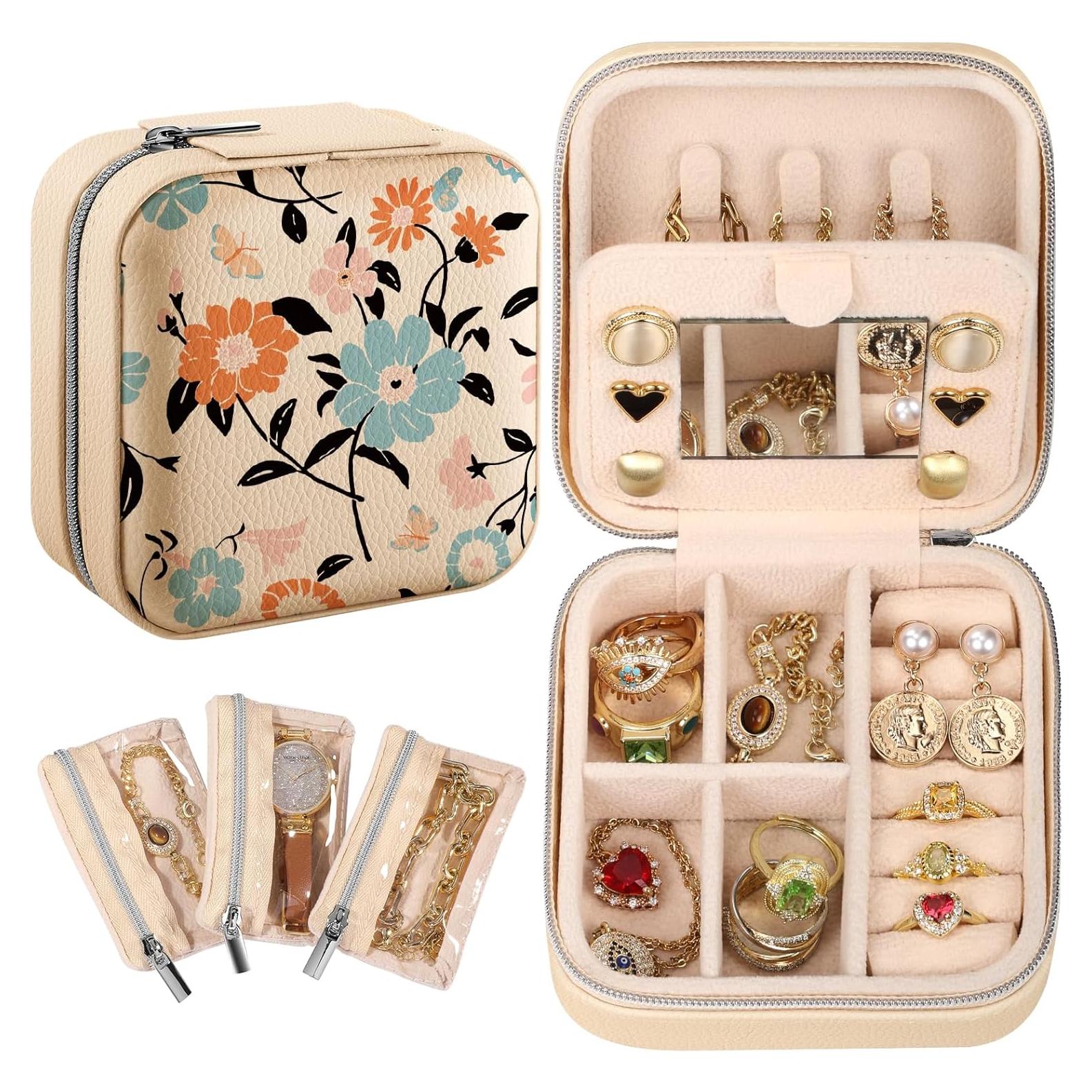 Estuche de Joyería de Viaje Bistup Floral Azul Compacto 10x10cm