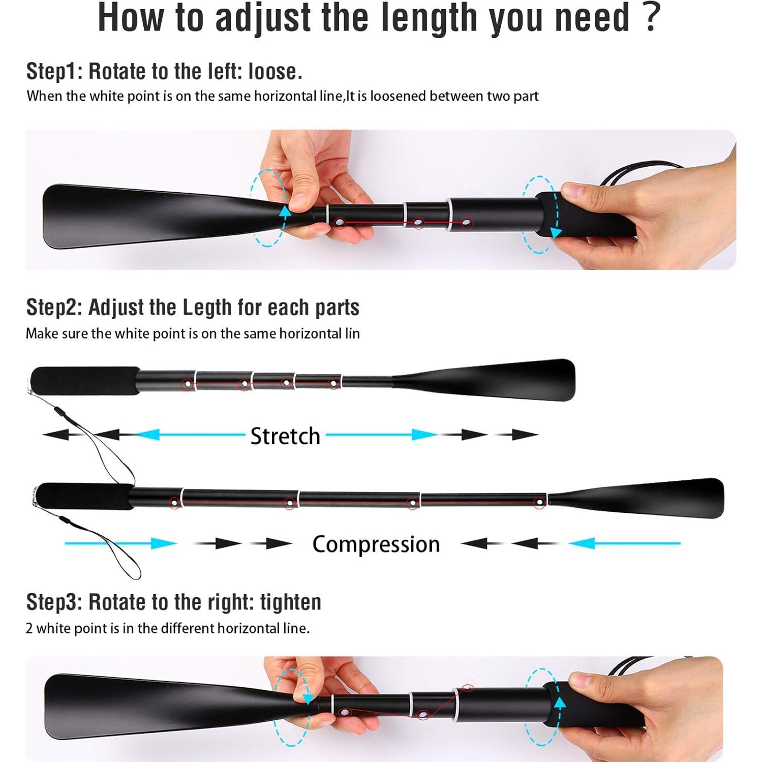 Calzador Retráctil JJDPARTS de Aluminio 36.8-94 cm Negro