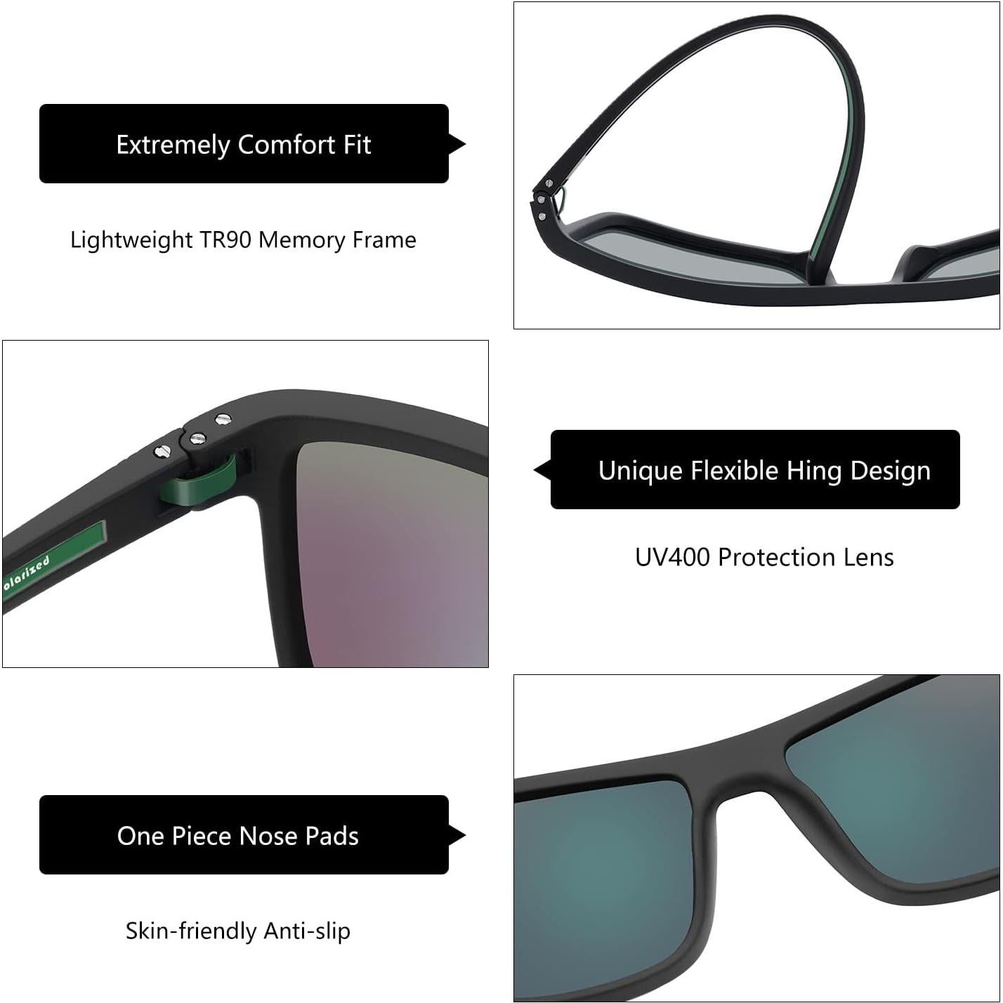 Gafas de sol ZENOTTIC para hombres UV400 marco TR90 ligero