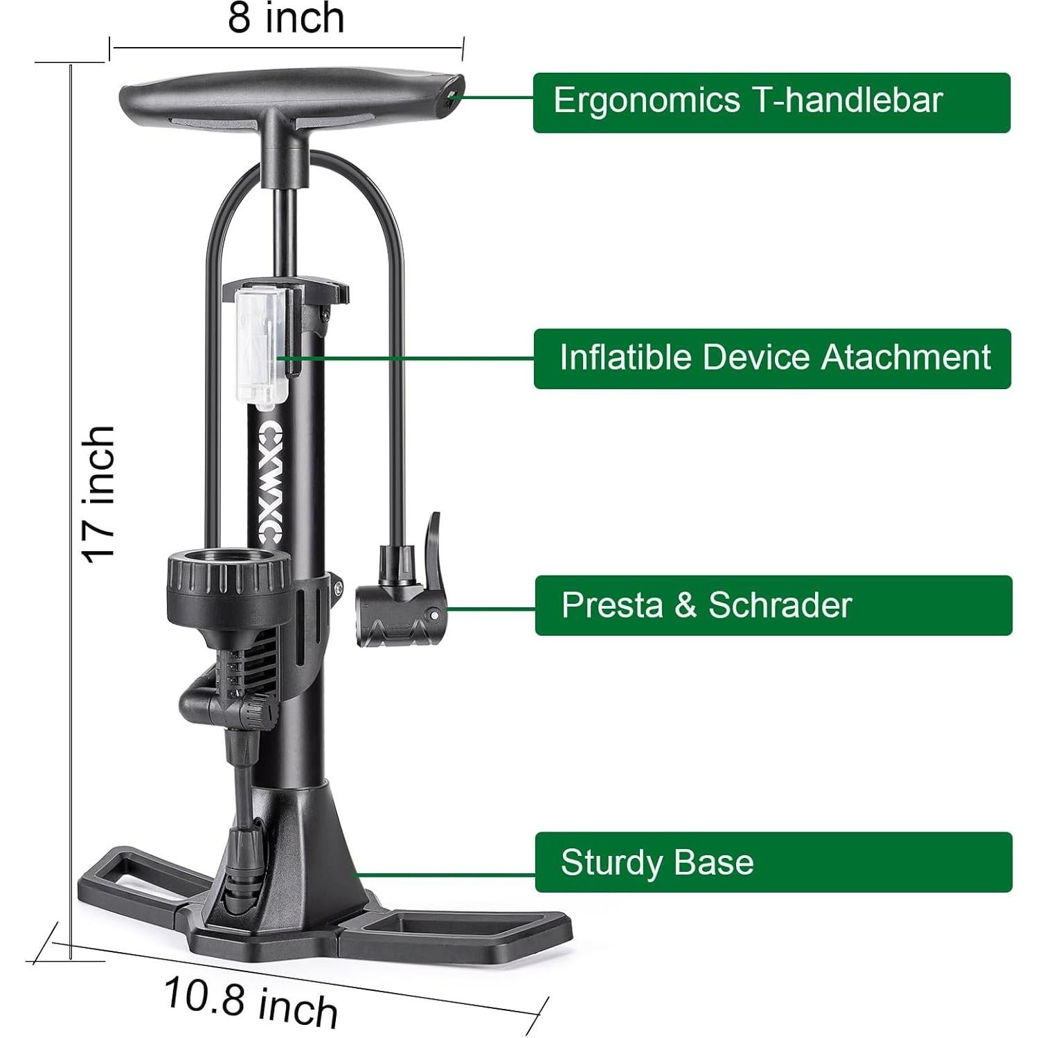 Bomba de Bicicleta CXWXC con Manómetro 160 PSI - Negra