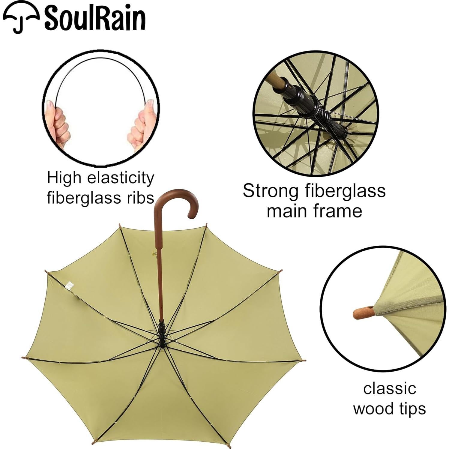Paraguas Grande SoulRain Antiviento Automático Beige 88cm