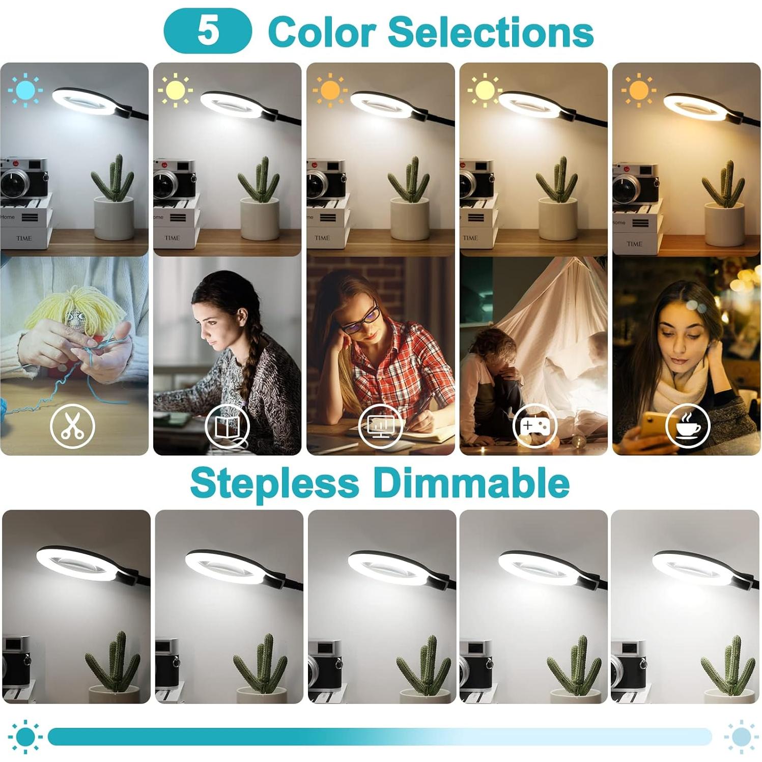 Lupa iluminada 8X TOMSOO con luz LED y pinza ajustable