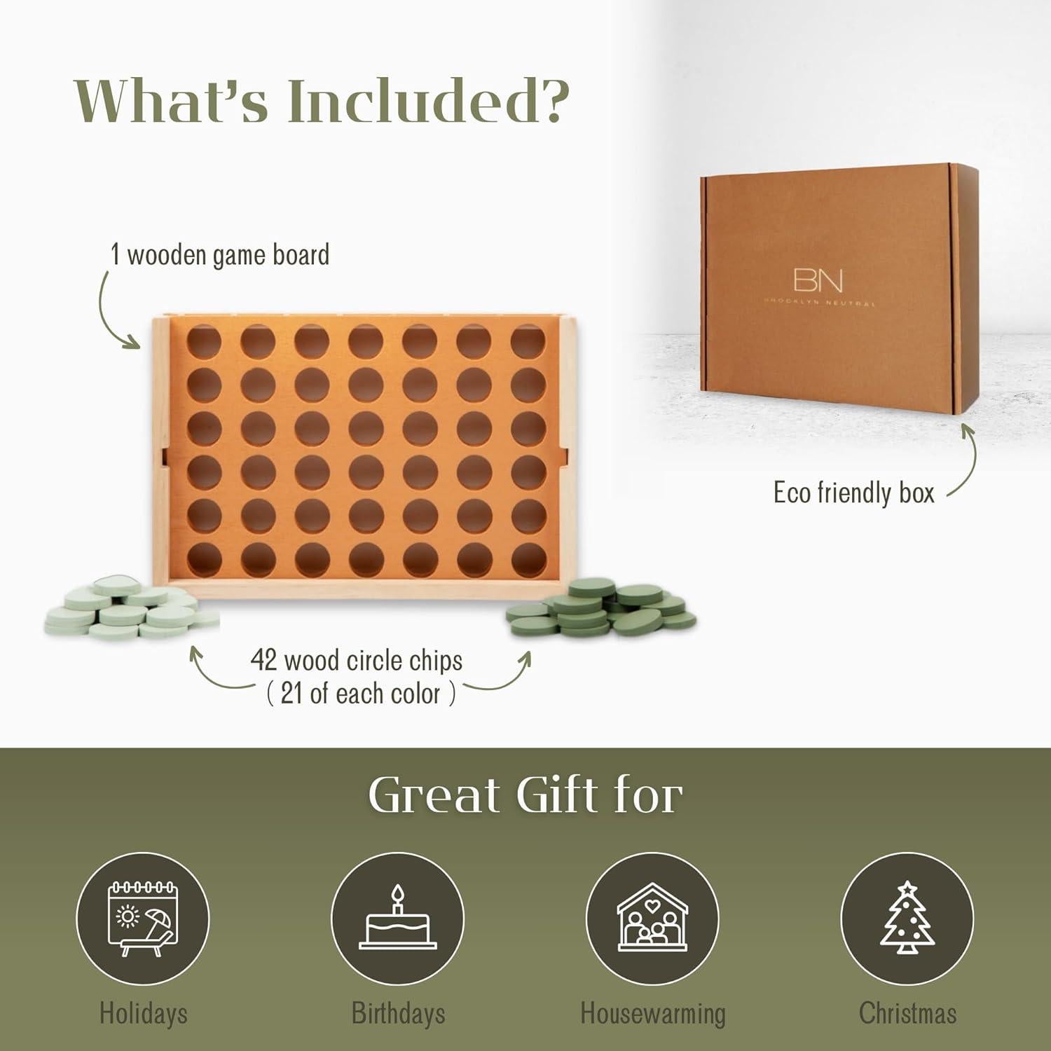 Juego de Cuatro en Raya de Madera Brooklyn Neutral 24x15 cm