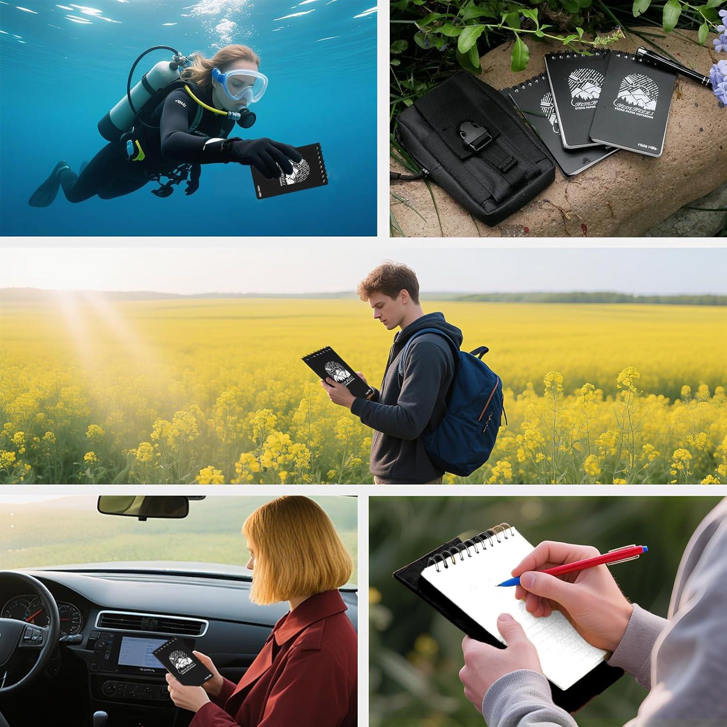 Cuaderno impermeable Hide Hills 128 páginas papel de piedra negro