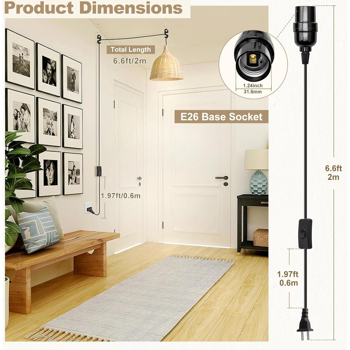 Cable de Extensión para Lámpara Colgante DiCUNO E26 2M Negro