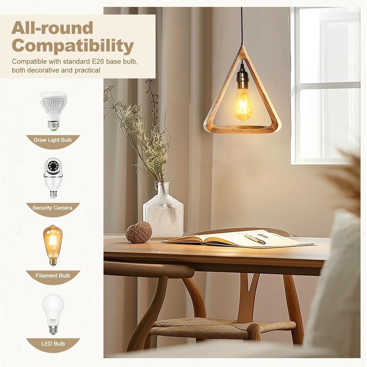 Cable de Extensión para Lámpara Colgante DiCUNO E26 2M Negro