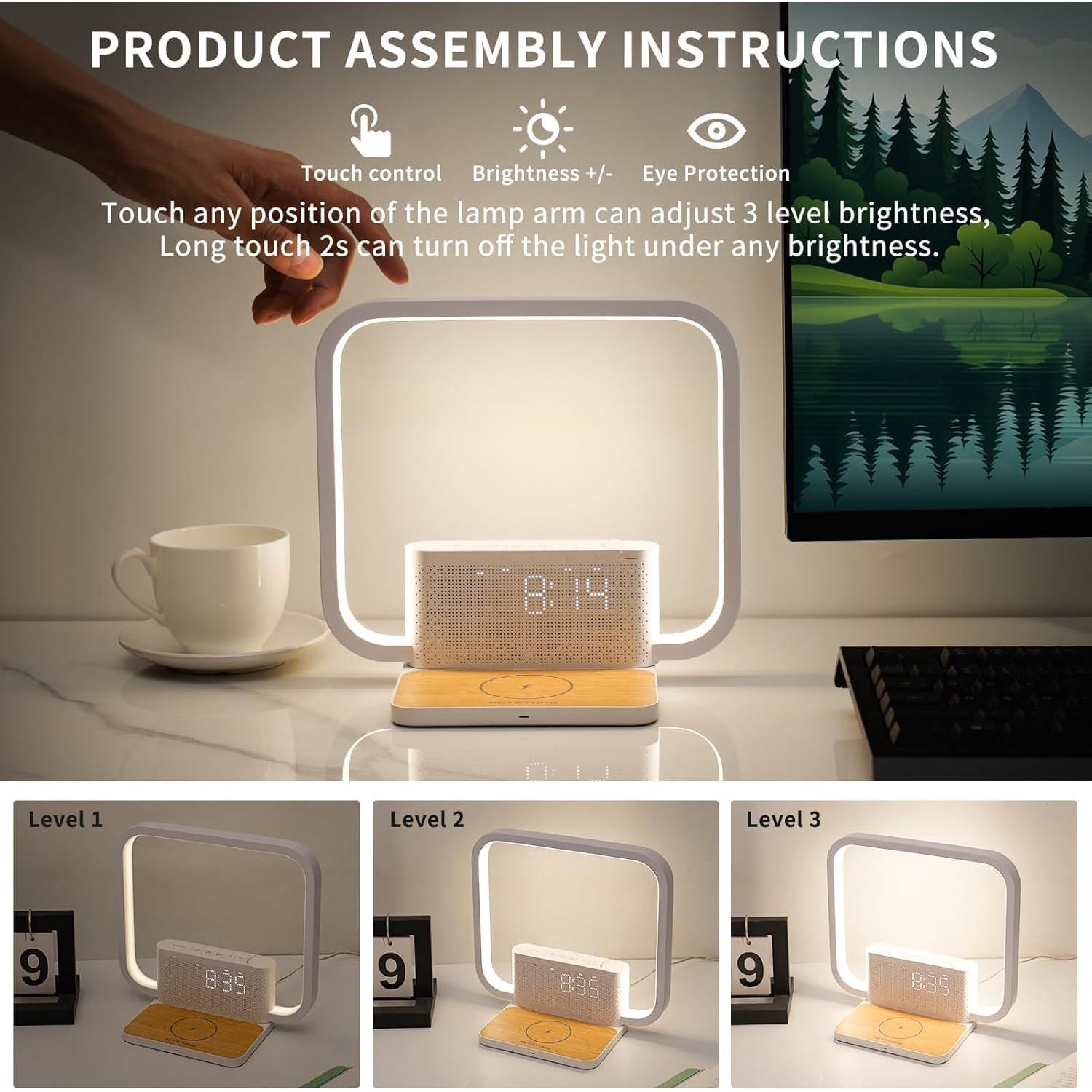 Reloj Despertador Lámpara RETEYUNG con Cargador Inalámbrico