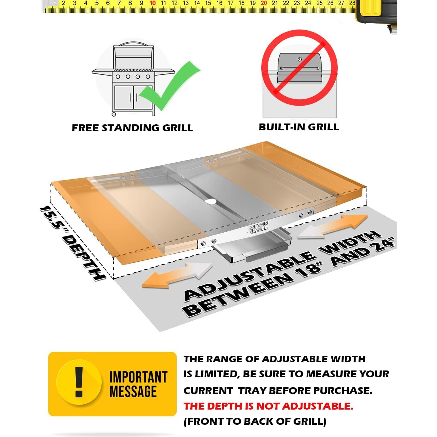 Bandeja de goteo ajustable CaptainGrill 46-61 cm acero inoxidable
