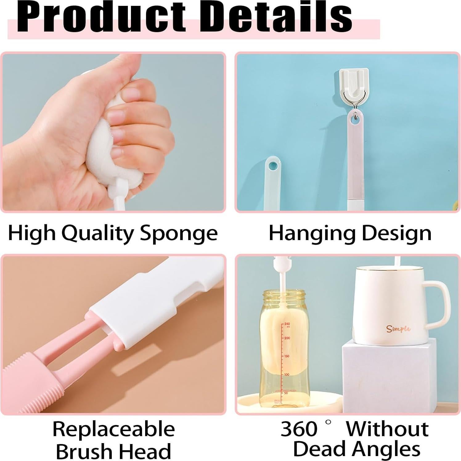 Cepillos de Botellas de Esponja INVODA 3 Piezas 29.5x6 cm