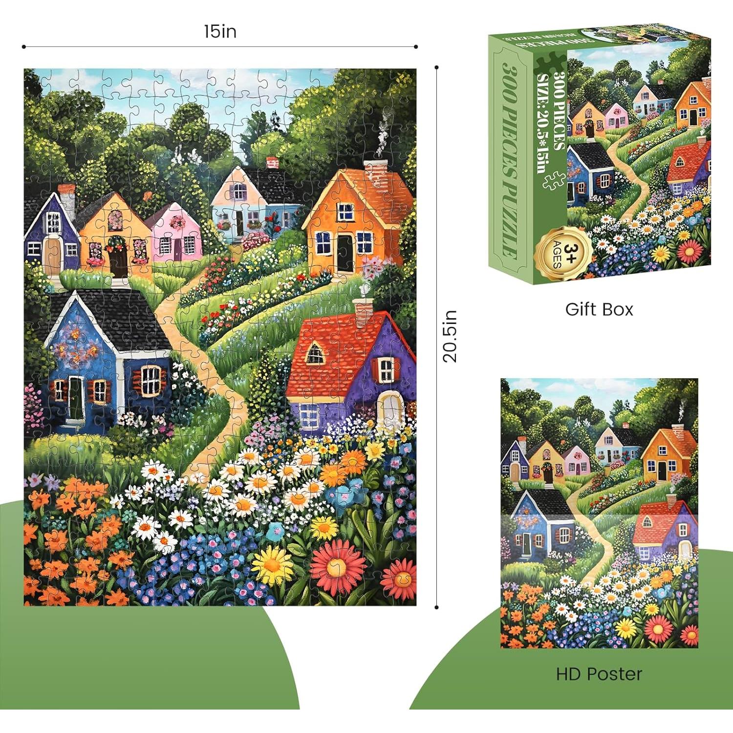 Rompecabezas de 300 Piezas DAGIRT Aldea en Flor 52.1x38.1cm