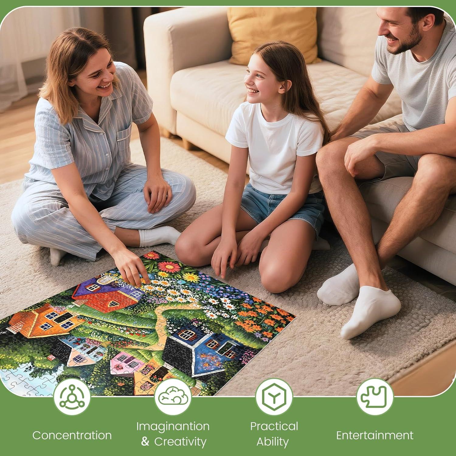 Rompecabezas de 300 Piezas DAGIRT Aldea en Flor 52.1x38.1cm