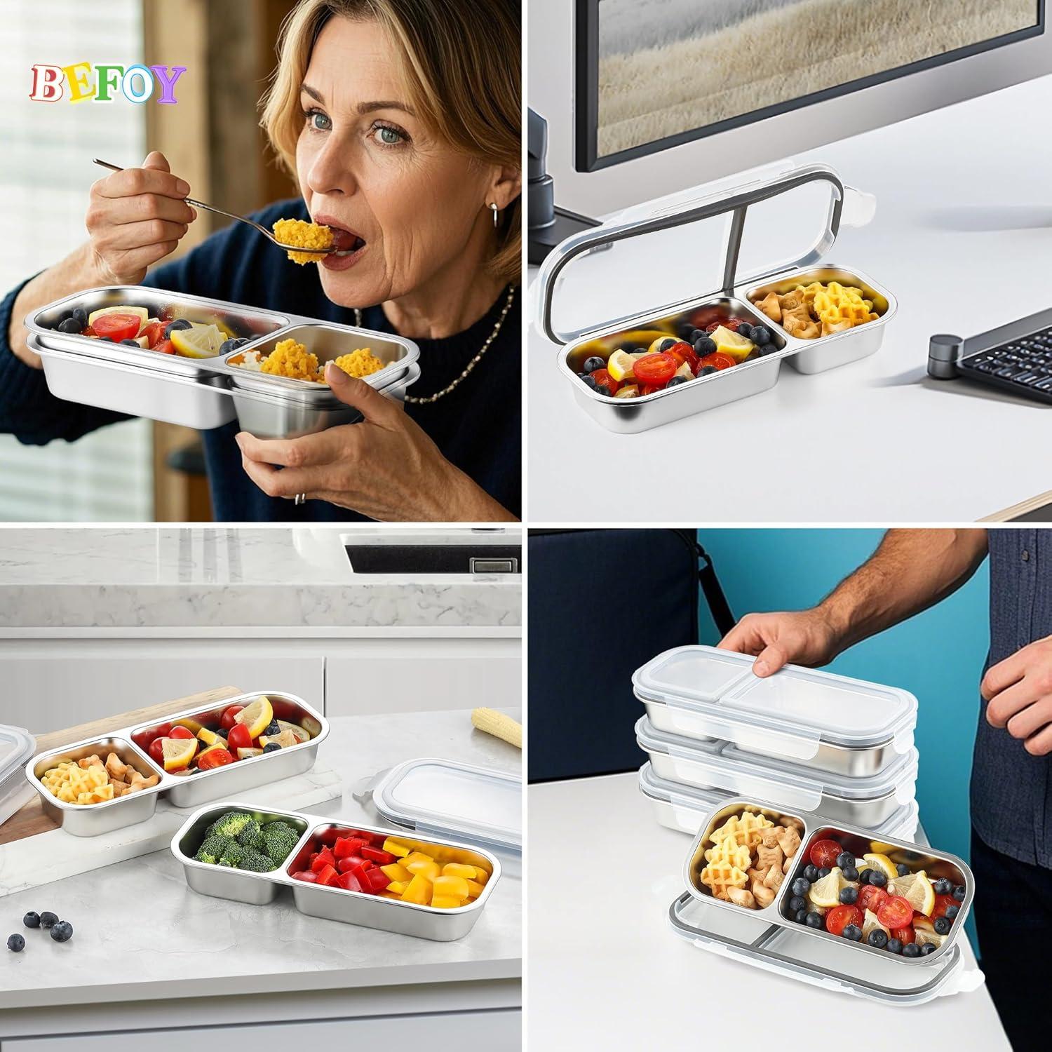 Contenedores de Aperitivos BEFOY Acero Inoxidable 3 Compartimentos 2 Piezas