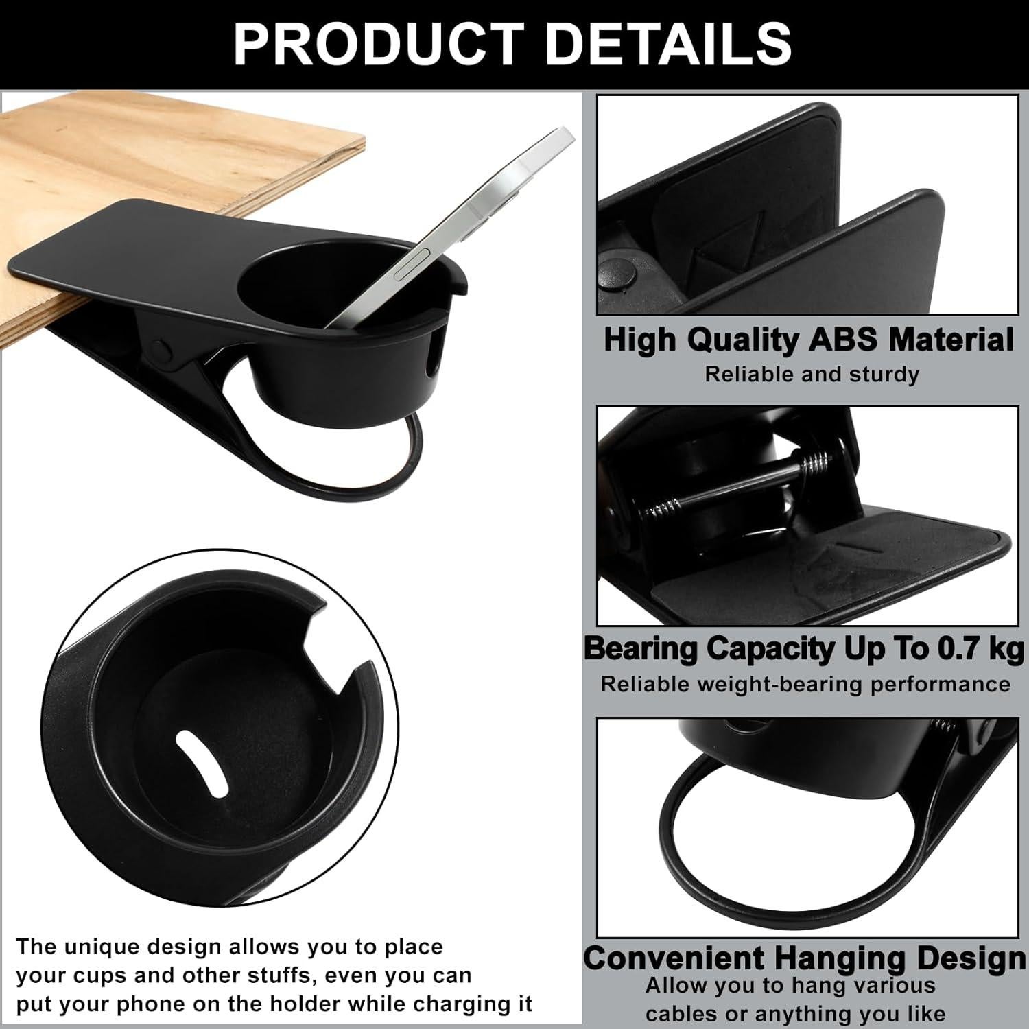 Soporte para vaso 2 en 1 Jiozermi Negro para escritorio y silla