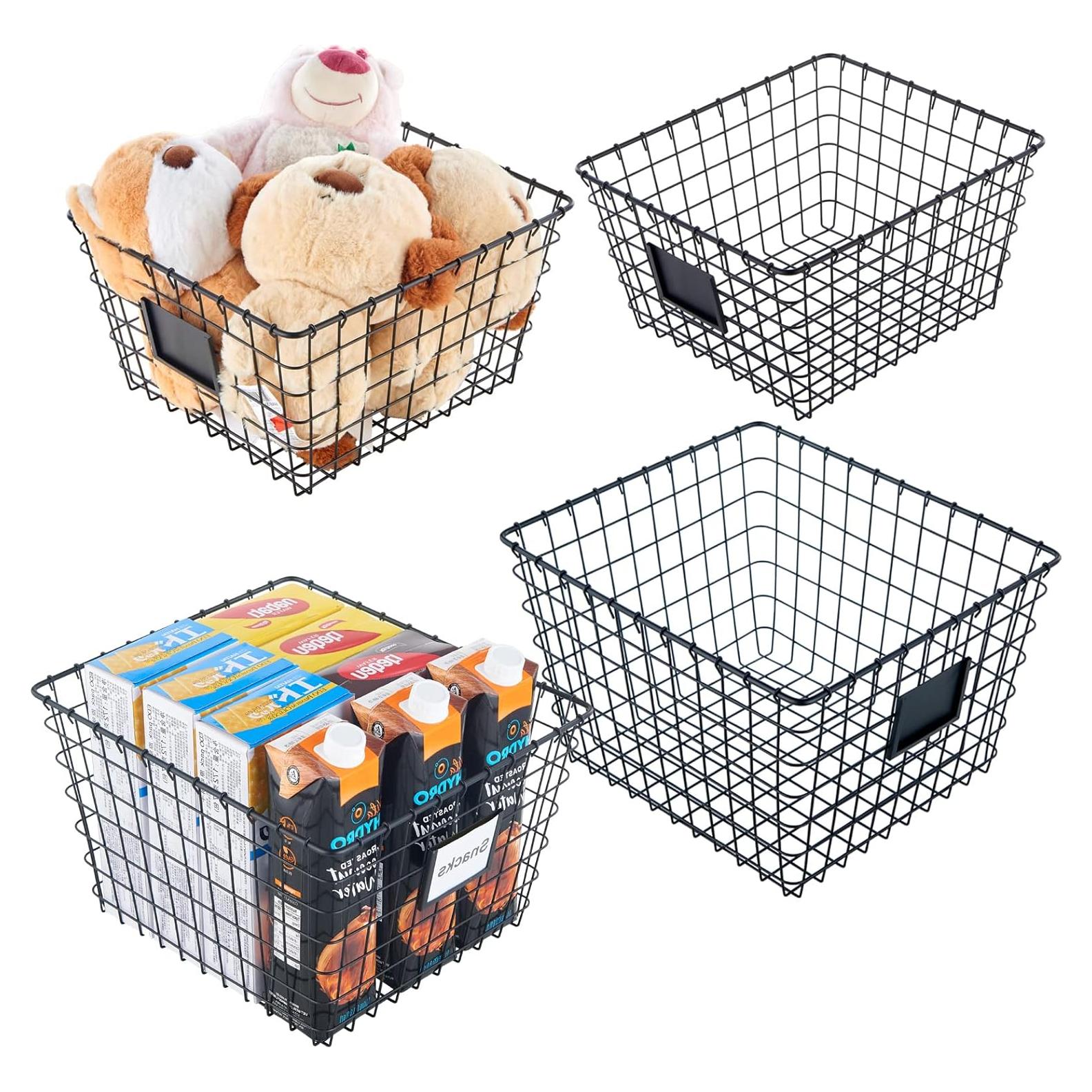 4 Canastas de Almacenamiento de Alambre JUNCHU CHERRY Negras