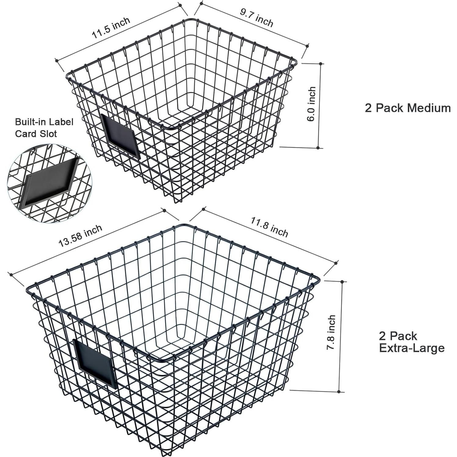4 Canastas de Almacenamiento de Alambre JUNCHU CHERRY Negras
