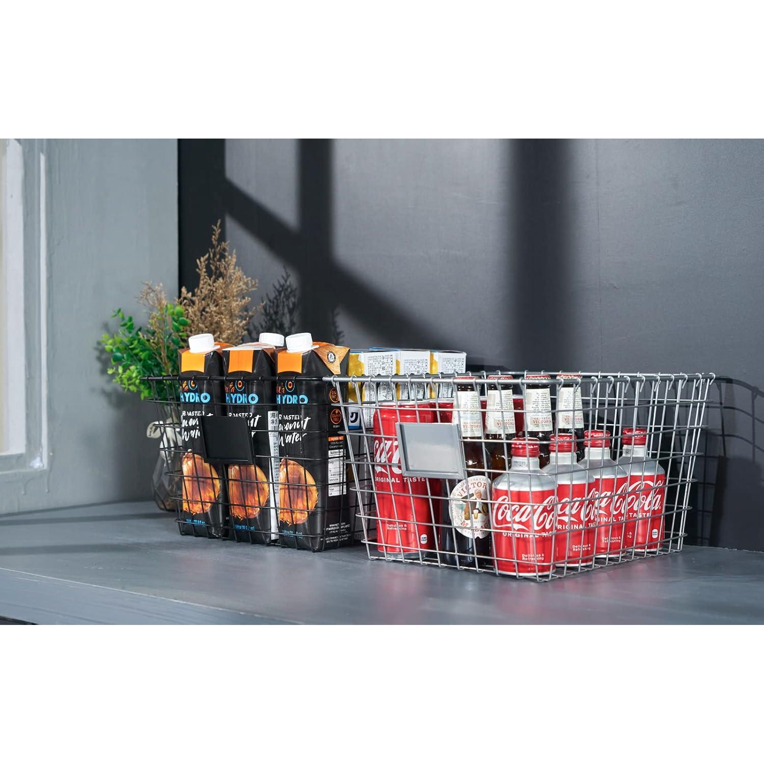 4 Canastas de Almacenamiento de Alambre JUNCHU CHERRY Negras