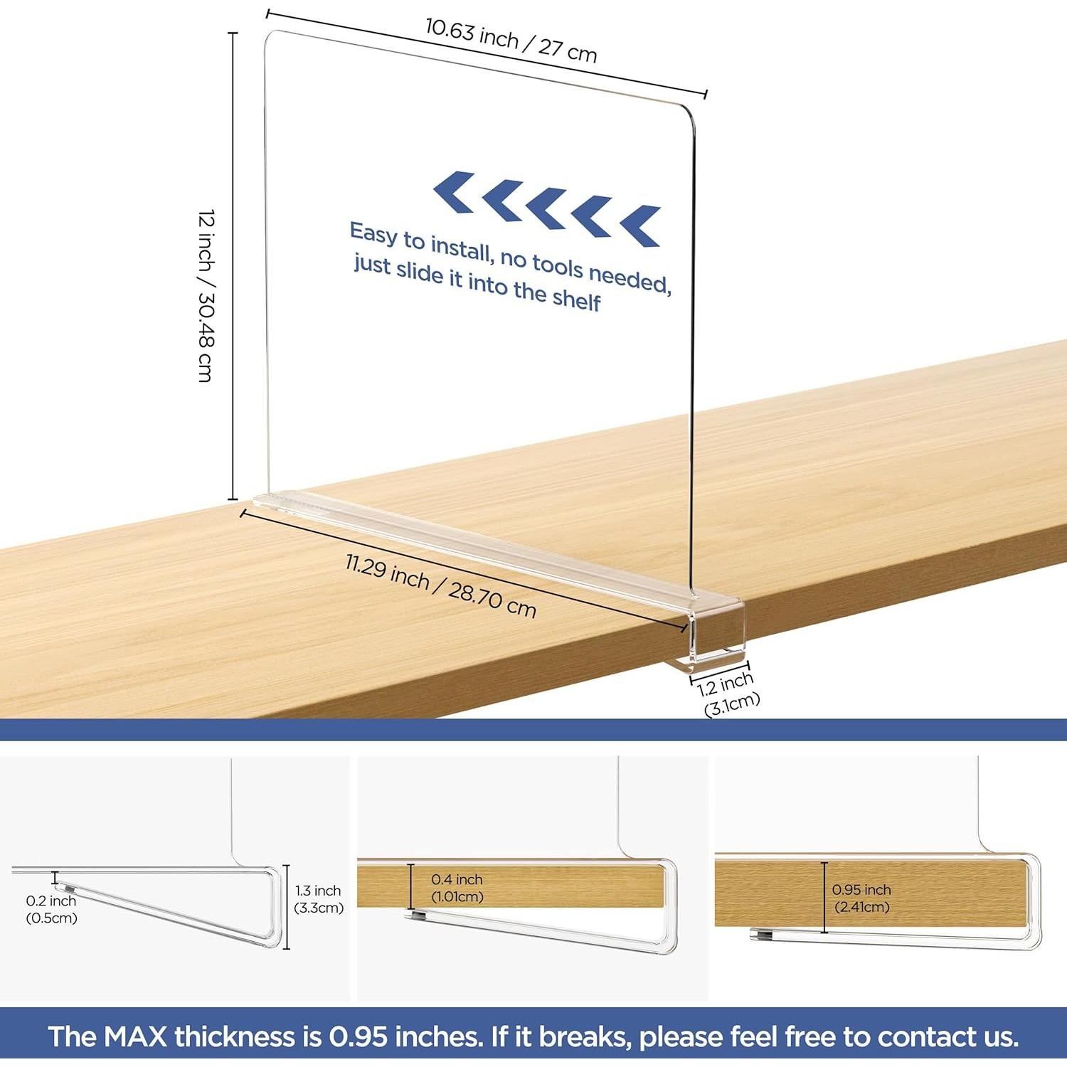 Divisores de Estante Acrílico Famyards 30.48 cm - 4 Pcs