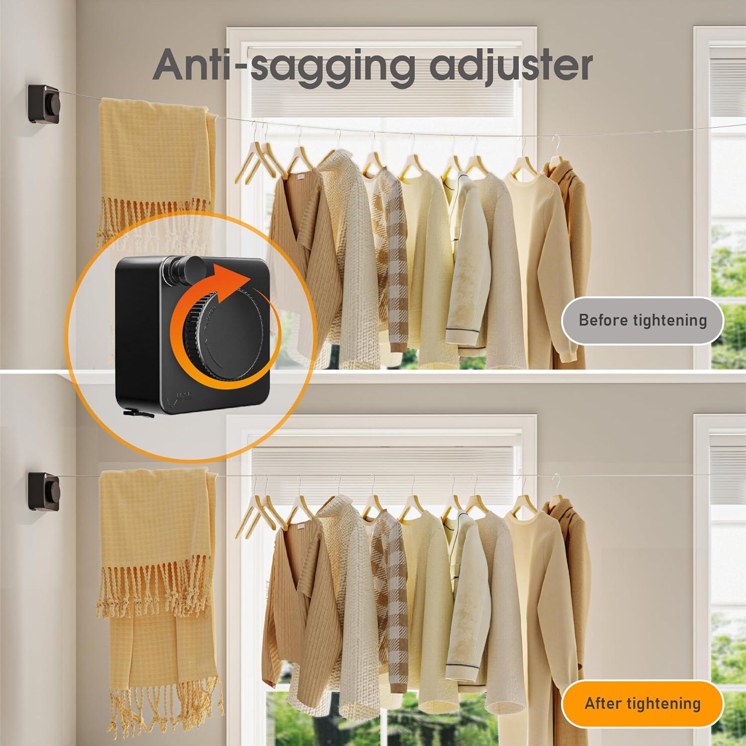 Cuerda de Ropa Retráctil Mzzelry 4.8m Antisagging Negra