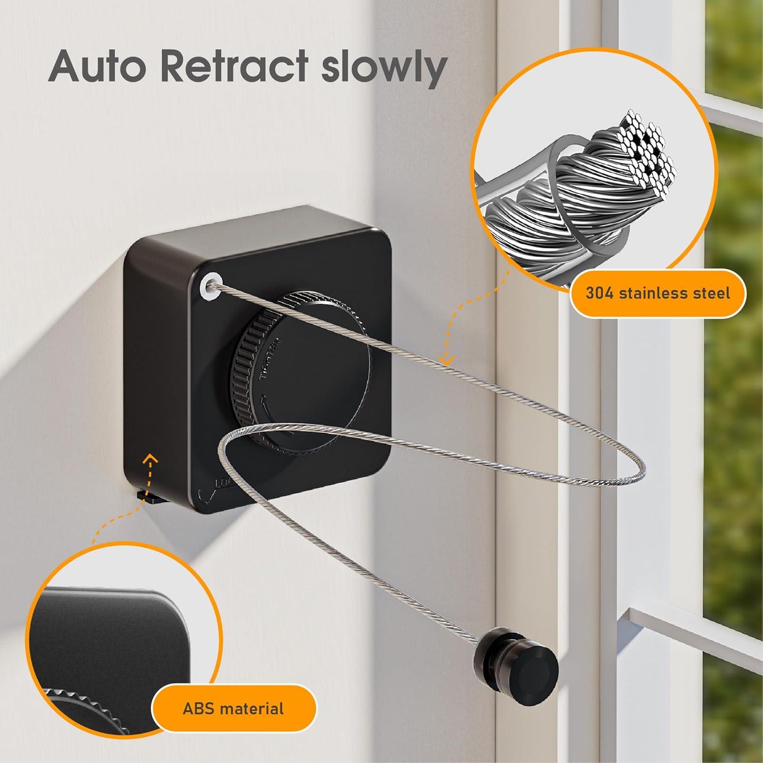 Cuerda de Ropa Retráctil Mzzelry 4.8m Antisagging Negra