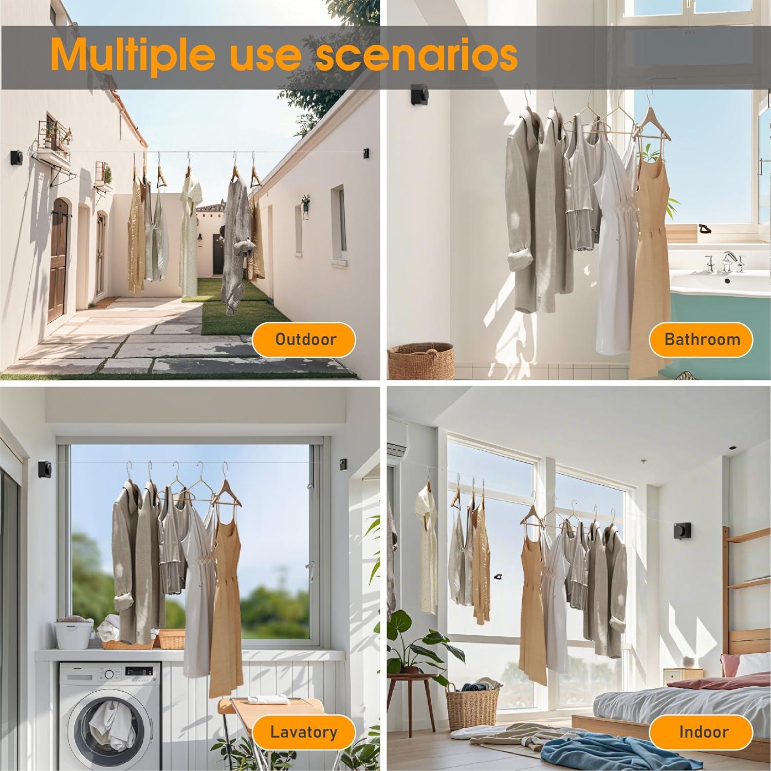 Cuerda de Ropa Retráctil Mzzelry 4.8m Antisagging Negra