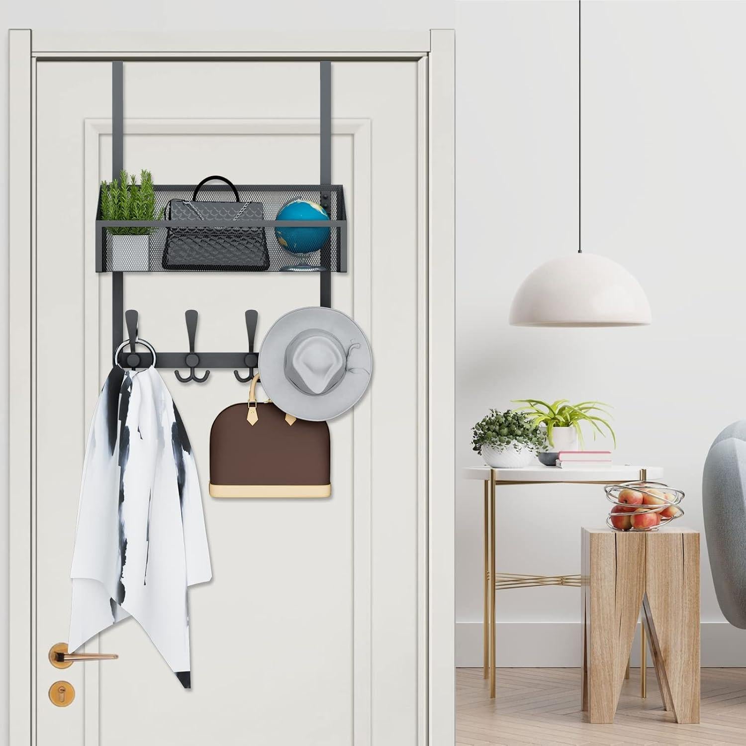 Perchero sobre la puerta Kaiferty 2 niveles negro acero inoxidable