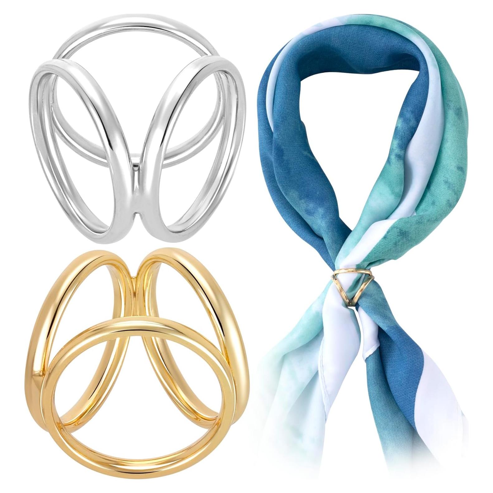 Clips de Bufanda Joez 2 Piezas Oro y Plata 3 Anillos