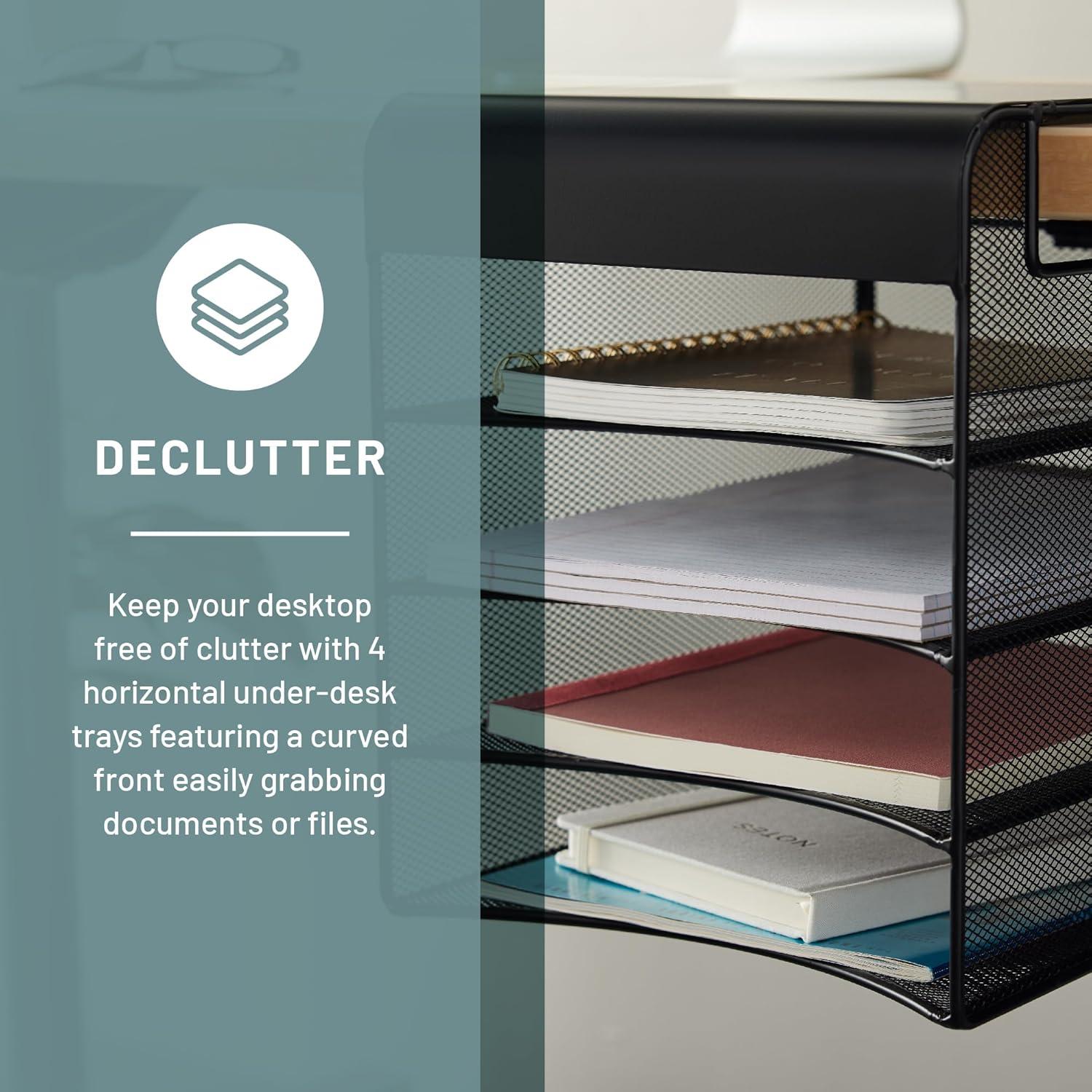 Organizador Colgante Bajo Escritorio Safco Onyx 4 Bandejas Negro