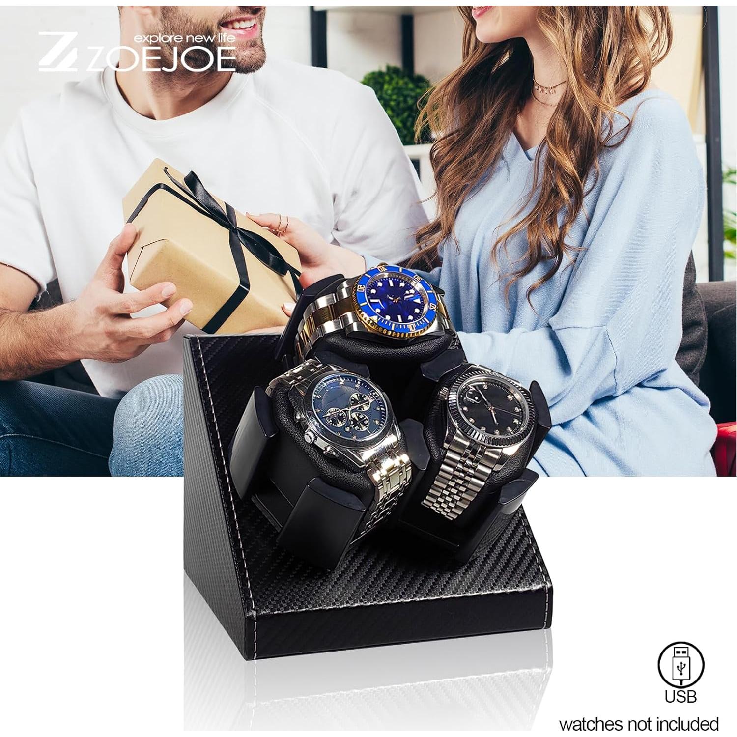 Reloj Winder ZOEJOE 3 Compartimentos Cuero PU Negro