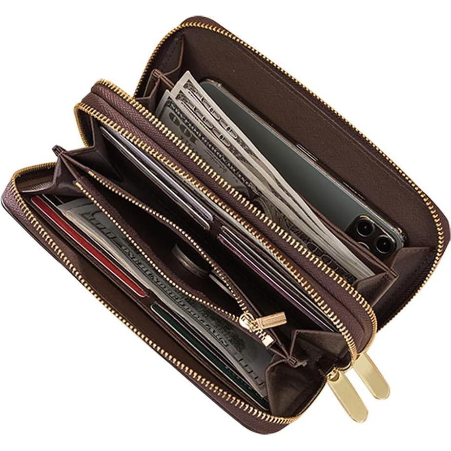 Cartera Doble Cierre Veki de Cuero para Mujeres - Negro