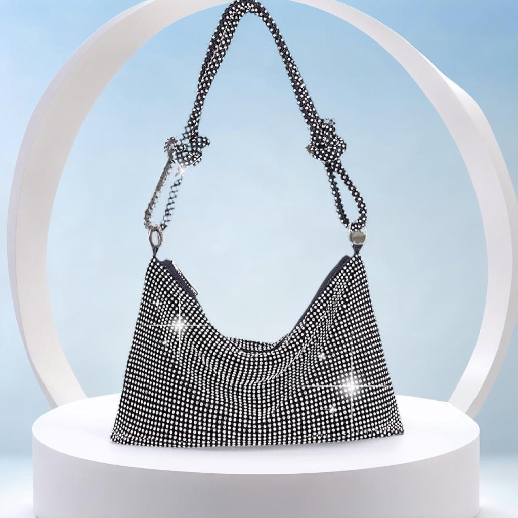 Bolso de mano dorado de pedrería para mujeres 25.9x10.2x16.9cm