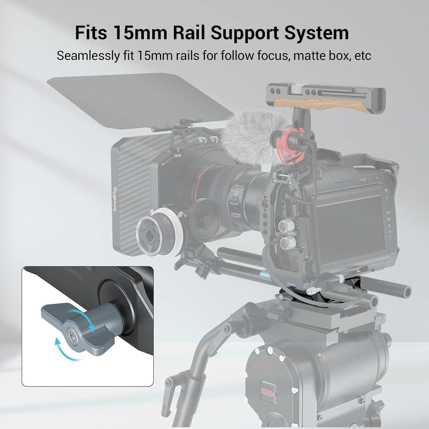 SMALLRIG Universal LWS Baseplate Compatible with DSLR and Mirrorless Camera Cages, Comes with Dual 15mm Rod Clamp
