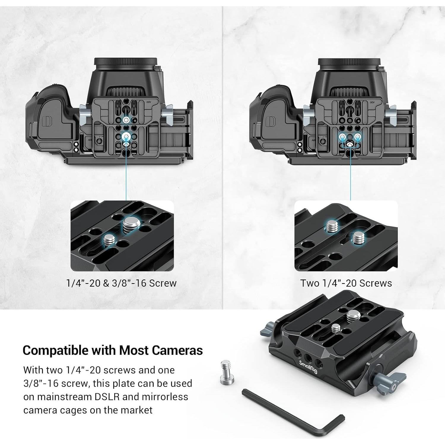 SMALLRIG Universal LWS Baseplate Compatible with DSLR and Mirrorless Camera Cages, Comes with Dual 15mm Rod Clamp