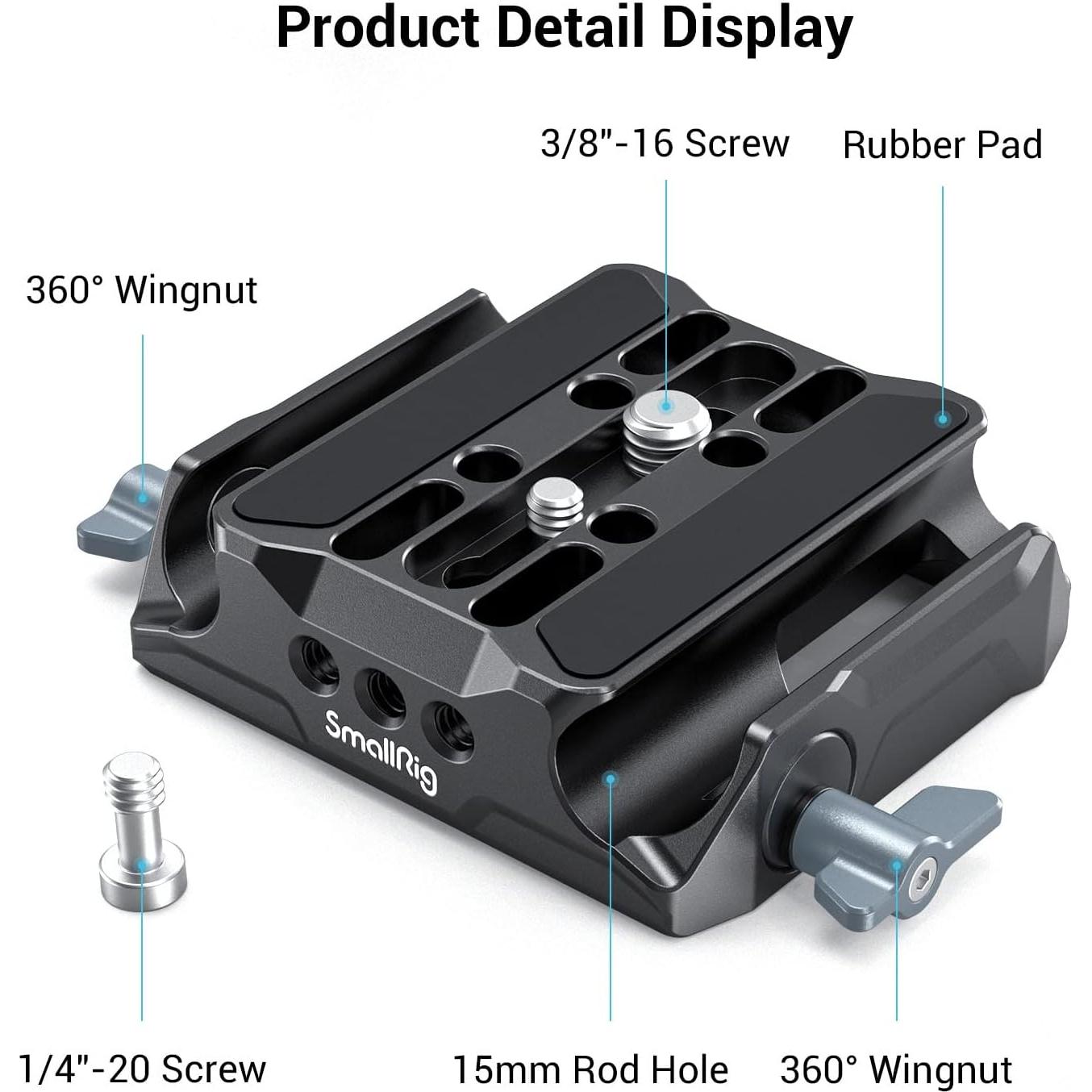 SMALLRIG Universal LWS Baseplate Compatible with DSLR and Mirrorless Camera Cages, Comes with Dual 15mm Rod Clamp