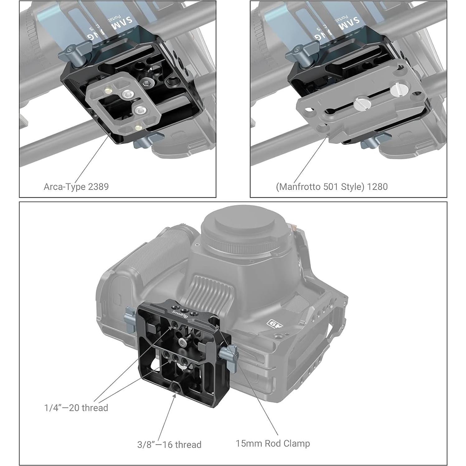 SMALLRIG Universal LWS Baseplate Compatible with DSLR and Mirrorless Camera Cages, Comes with Dual 15mm Rod Clamp